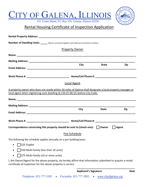 First page of the Rental Housing Certificate of Inspection Application