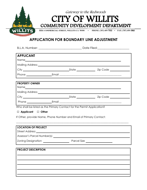 First page of the Boundary Line Adjustment Application