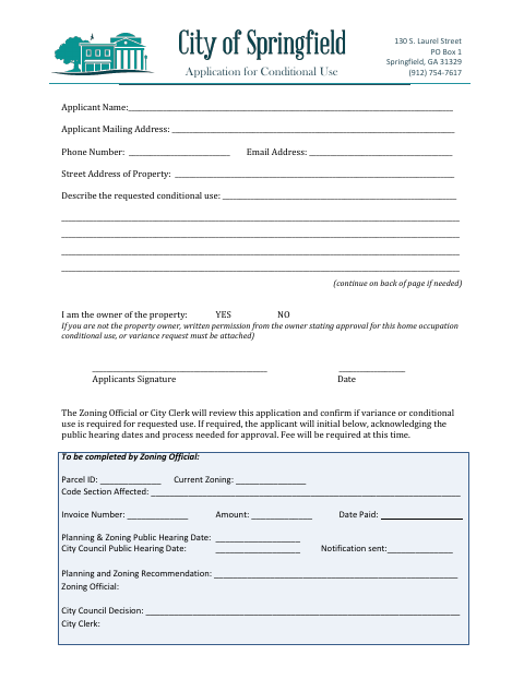 First page of the Conditional Use Zoning Request Form