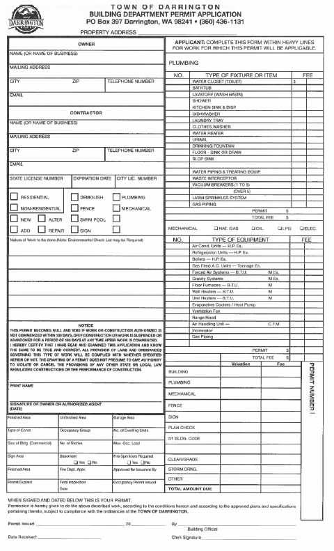 First page of the Building Permit Application