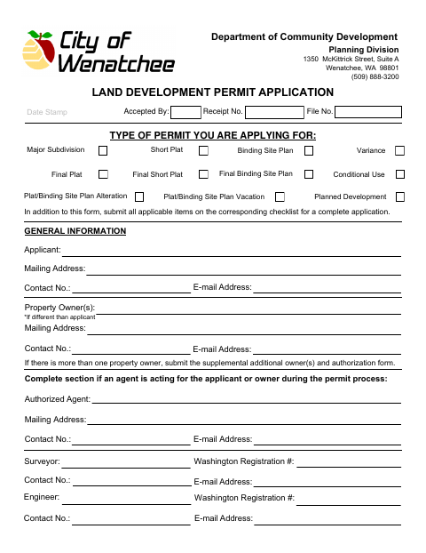 First page of the Land Development Permit Application