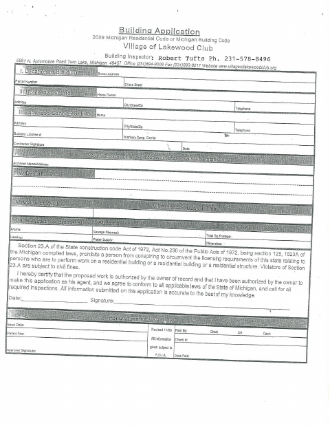 First page of the Building Permit Application