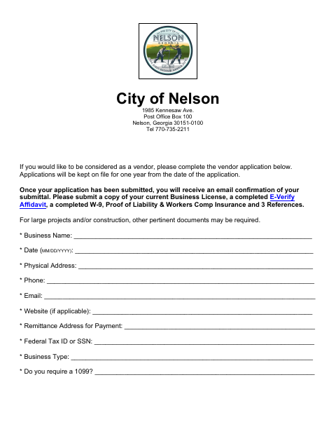 First page of the Vendor Application