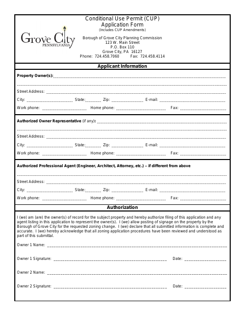 First page of the Conditional Use Permit Application Form