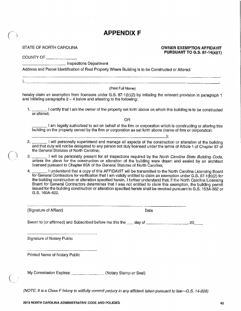 First page of the Owner Exemption Affidavit