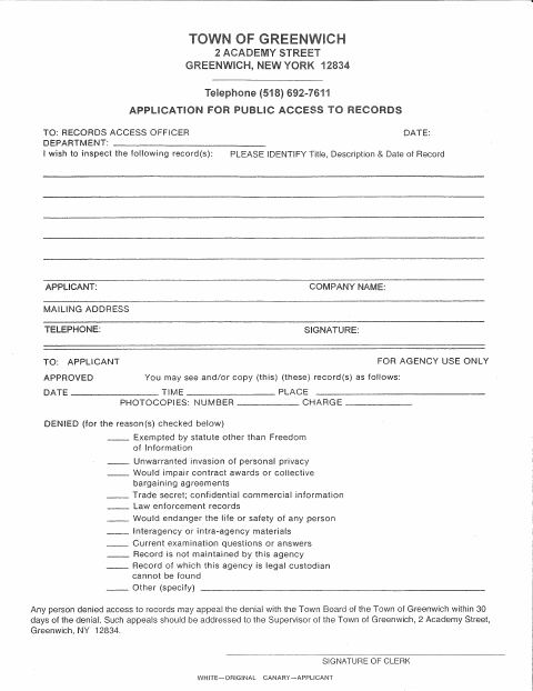 First page of the Application for Public Access to Records