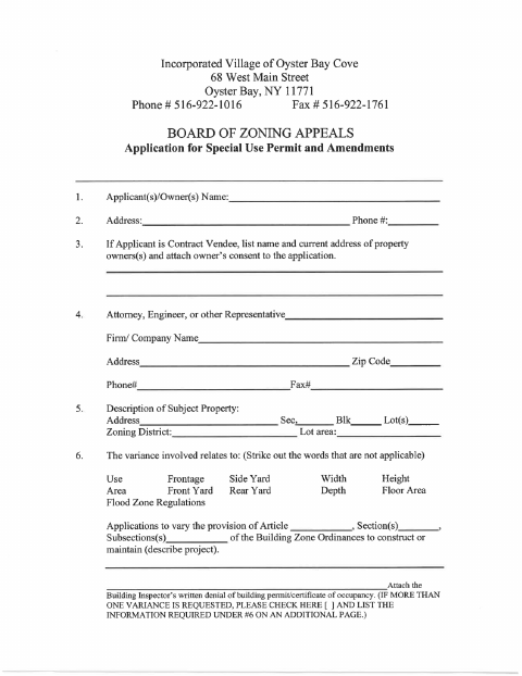 First page of the Zoning Board Special Use Permit Application