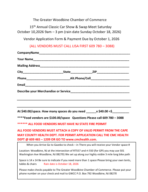 First page of the Vendor Application Form