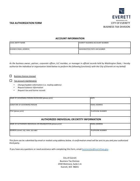 First page of the Tax Authorization Form