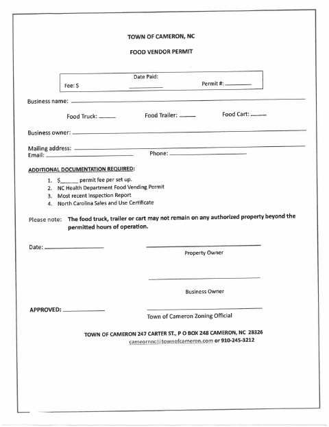 First page of the Food Vendor Permit