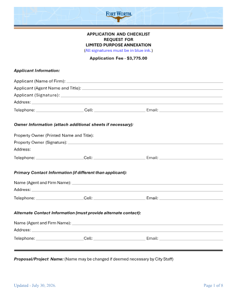 First page of the Limited Purpose Annexation Application