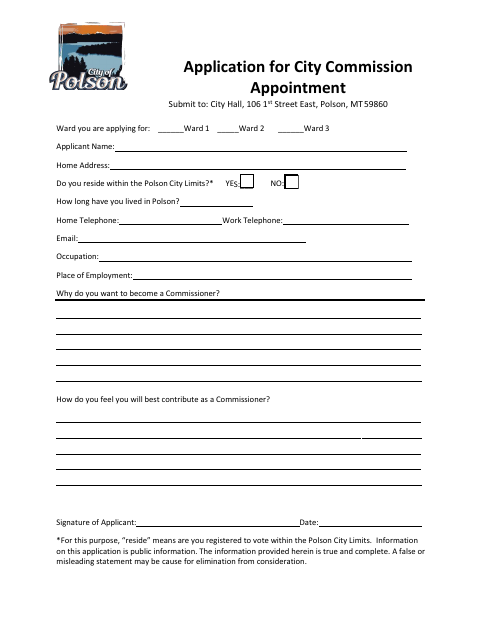First page of the City Commission Appointment Application