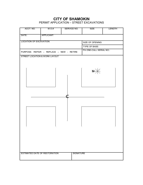 First page of the Street Excavation Permit Application