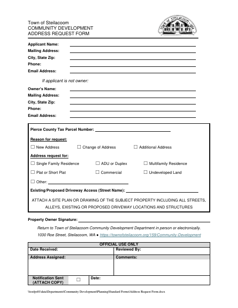 First page of the Address Request Form