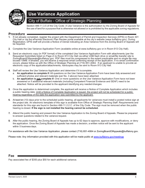 First page of the Use Variance Application
