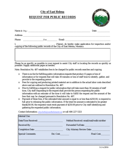 First page of the Request for Public Records