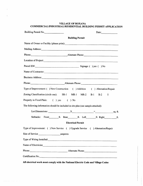 First page of the Building Permit for New Construction