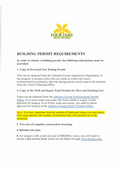 First page of the Residential Building Permit Application