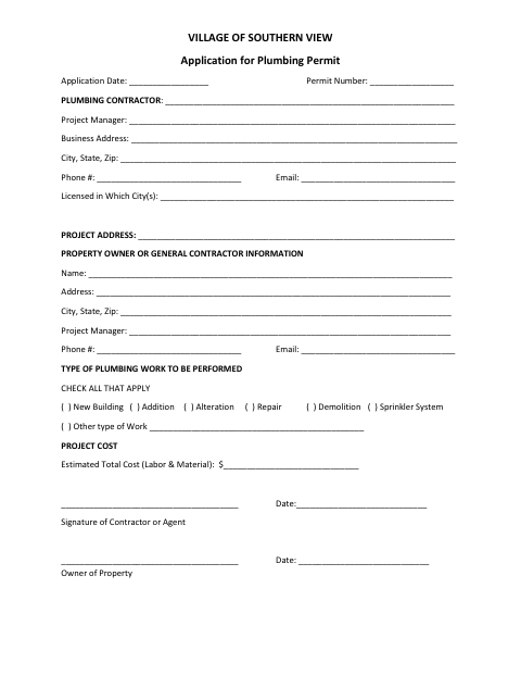First page of the Residential Plumbing Permit Application