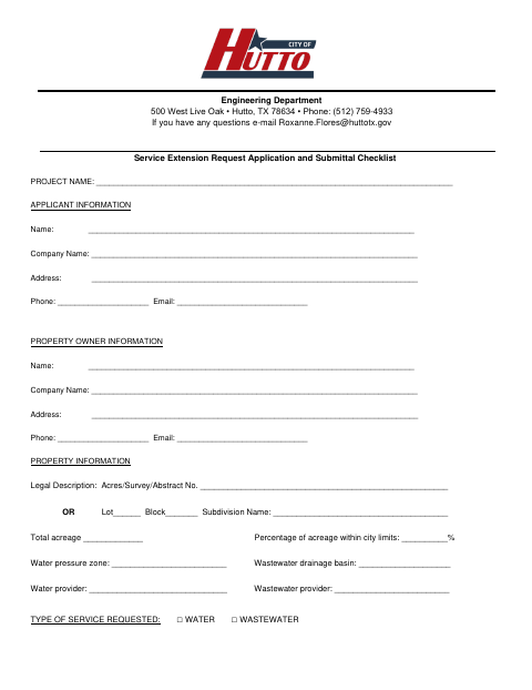First page of the Service Extension Request Application