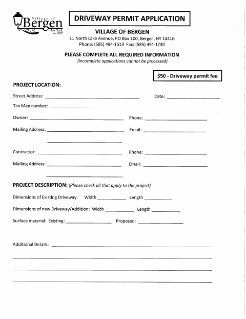 First page of the Driveway Permit Application