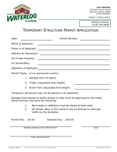 First page of the Temporary Structure Permit Application