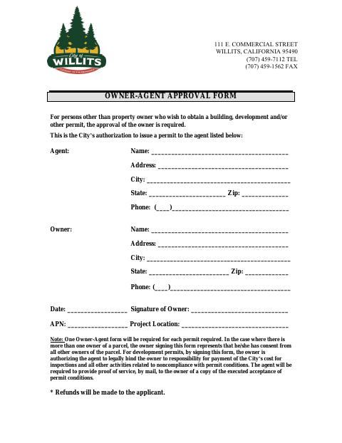 First page of the Owner-Agent Approval Form