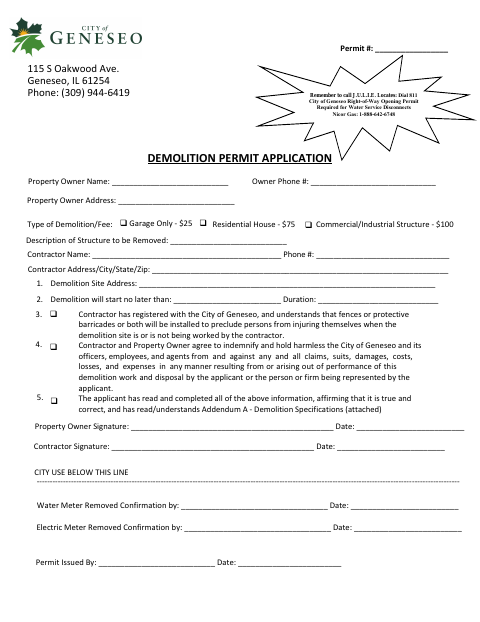 First page of the Demolition Permit Application
