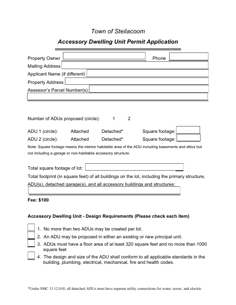 First page of the Accessory Dwelling Unit Permit Application