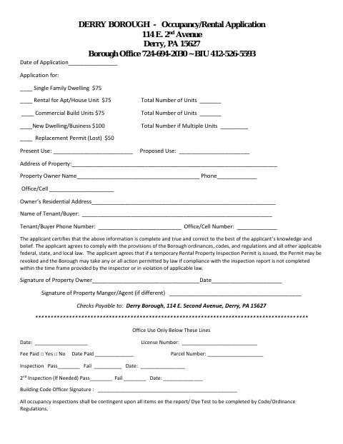 First page of the Occupancy/Rental Application