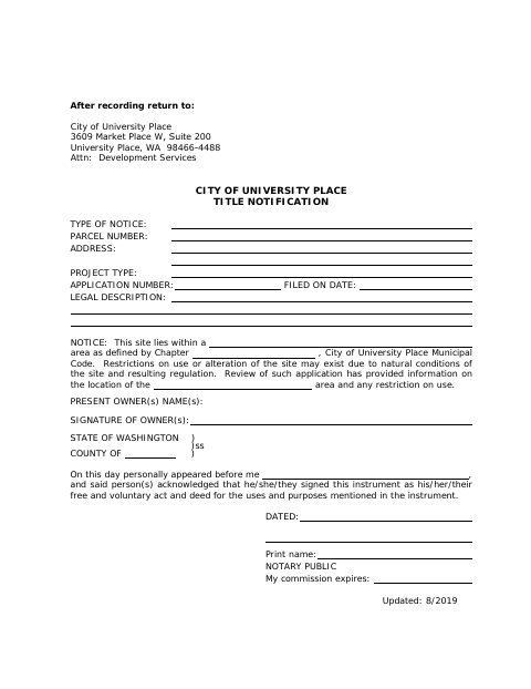 First page of the Title Notification