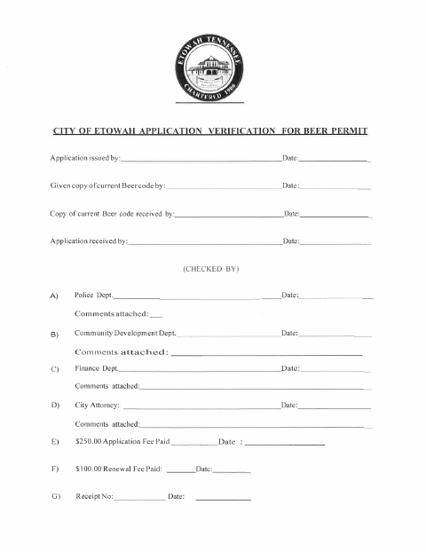 First page of the Beer Permit Application