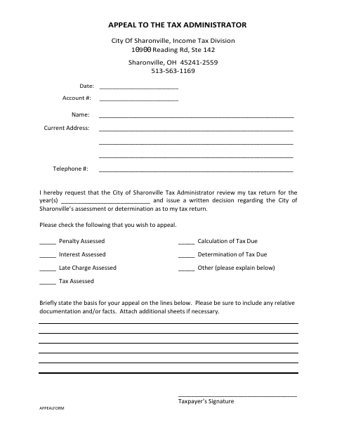 First page of the Income Tax Appeal Fill-In Form