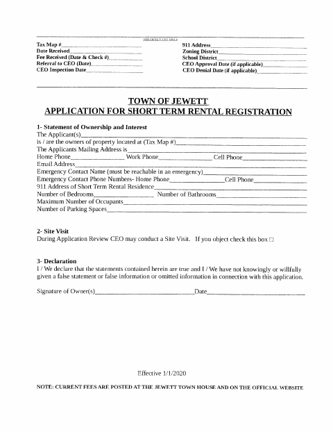 First page of the Application for Short Term Rental Registration