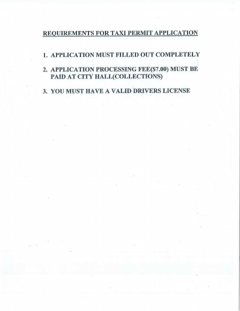 First page of the Taxi Permit Application