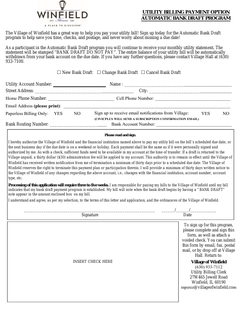 First page of the Automatic Bank Draft Application