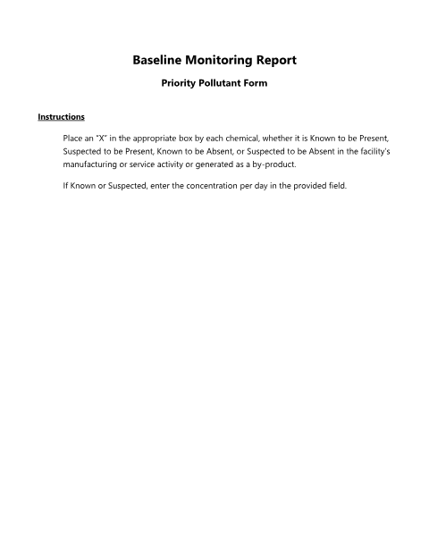 First page of the BMR Priority Pollutant Form