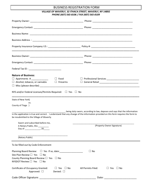 First page of the Business Registration Form