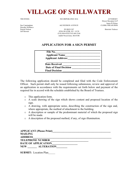 First page of the Application for a Sign Permit
