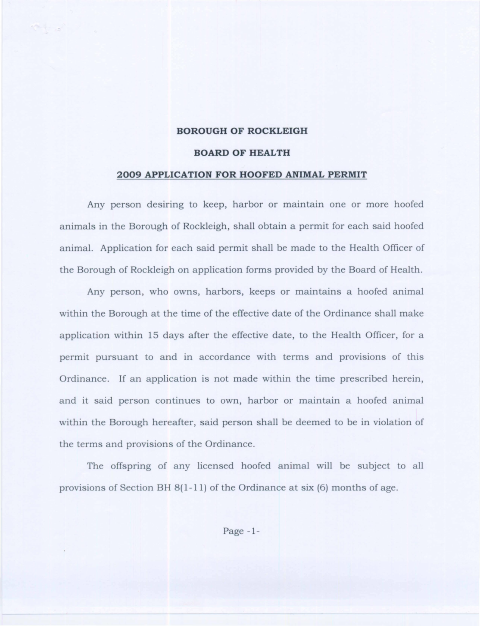 First page of the Hoofed Animal Permit Application