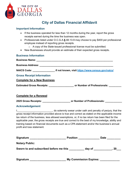 First page of the Financial Affidavit