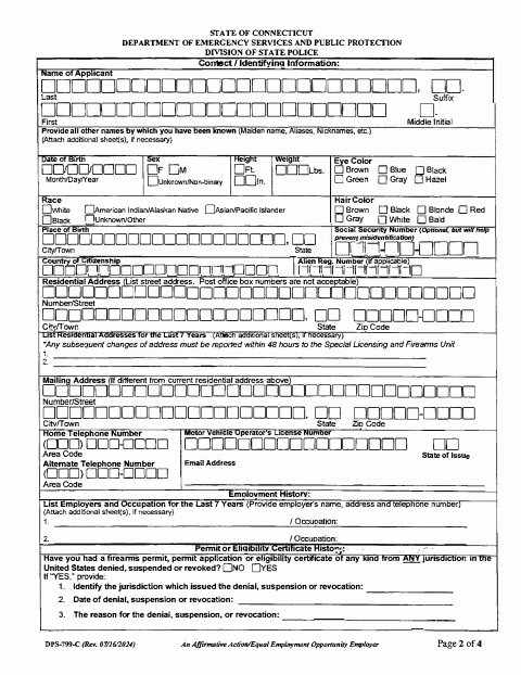 First page of the Pistol Permit Application