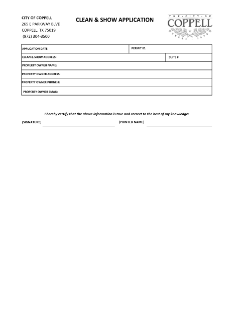 First page of the Clean and Show Application