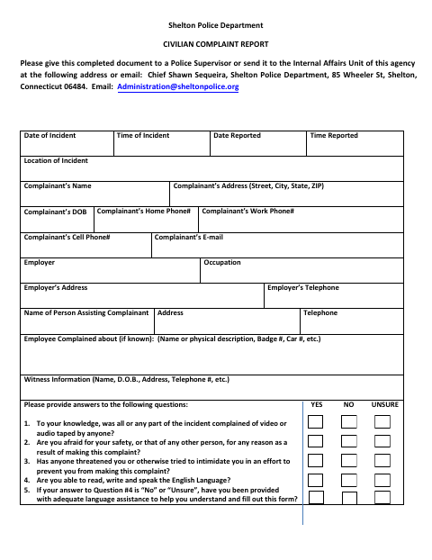 First page of the Civilian Police Complaint Report