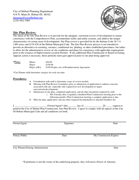First page of the Application for Site Plan Review and Approval