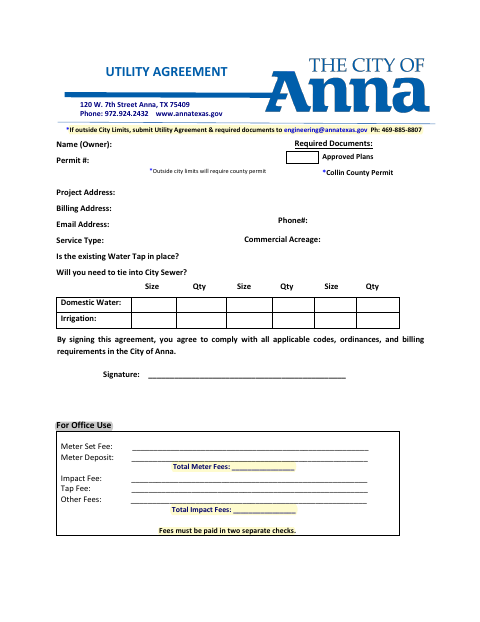 First page of the Utility Agreement