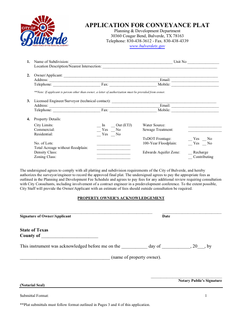 First page of the Conveyance Plat Application