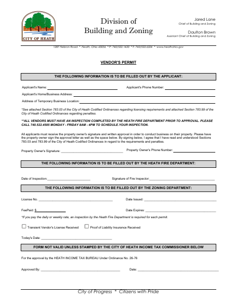 First page of the Vendor's Permit