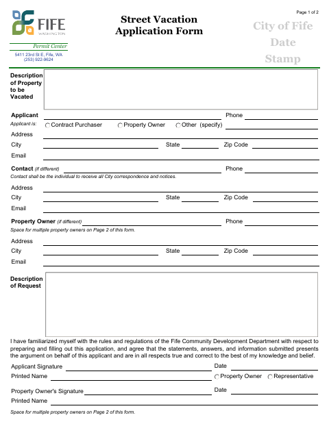 First page of the Street Vacation Application Form