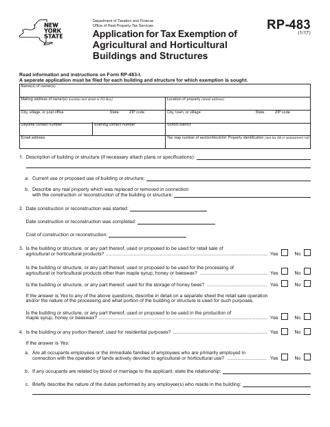 First page of the Application for Tax Exemption of Agricultural and Horticultural Buildings and Structures